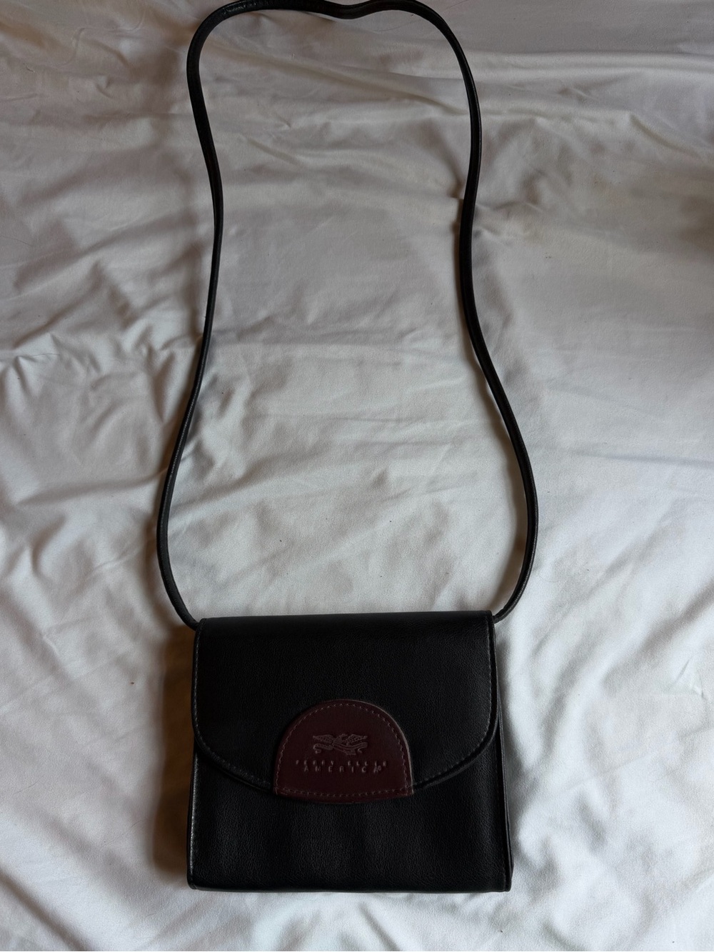 Perry ellis america vintage black leather small crossbody envelope purse bag